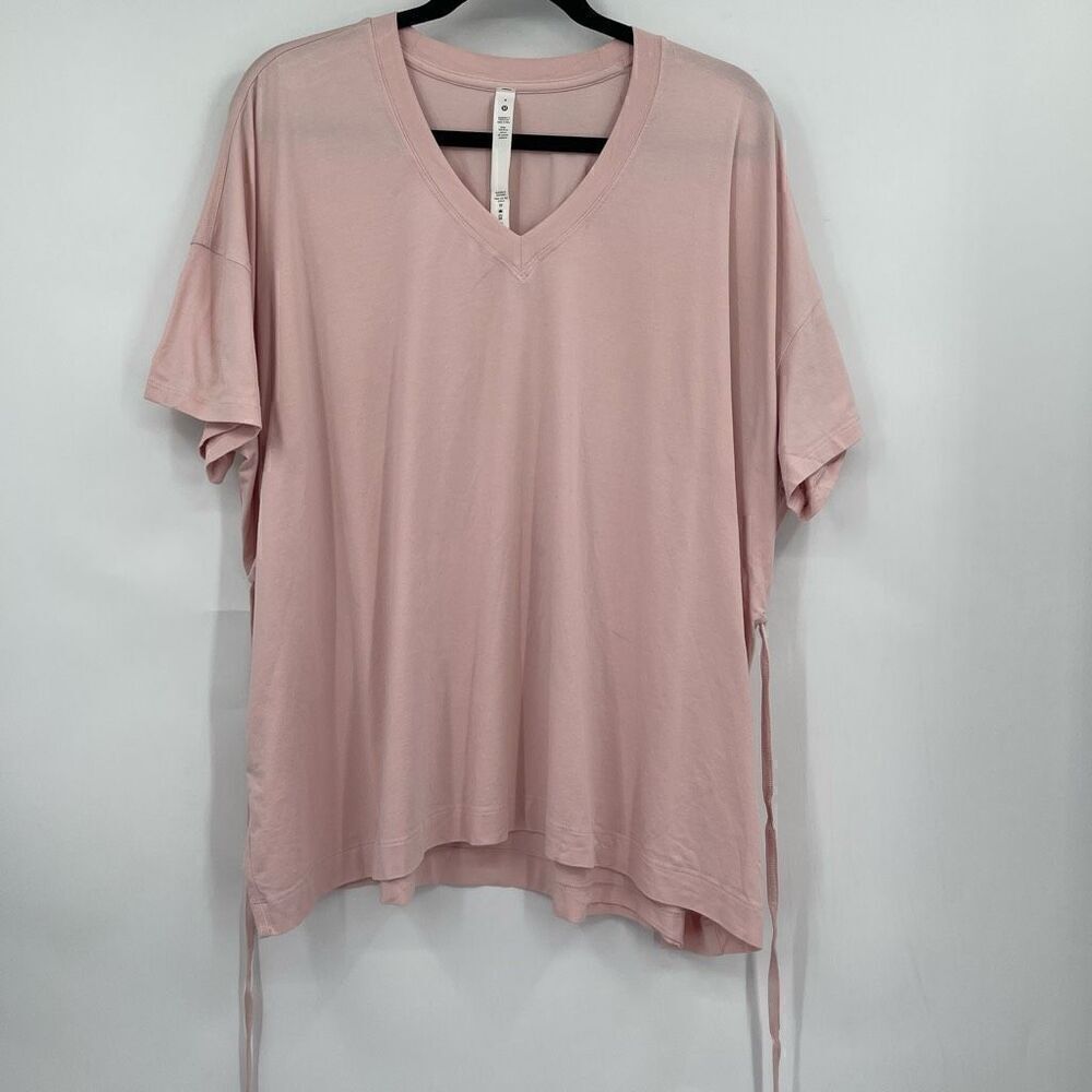 Lululemon Pink Pima Cotton Side Tie V-Neck Short Sleeve T-Shirt Size 8